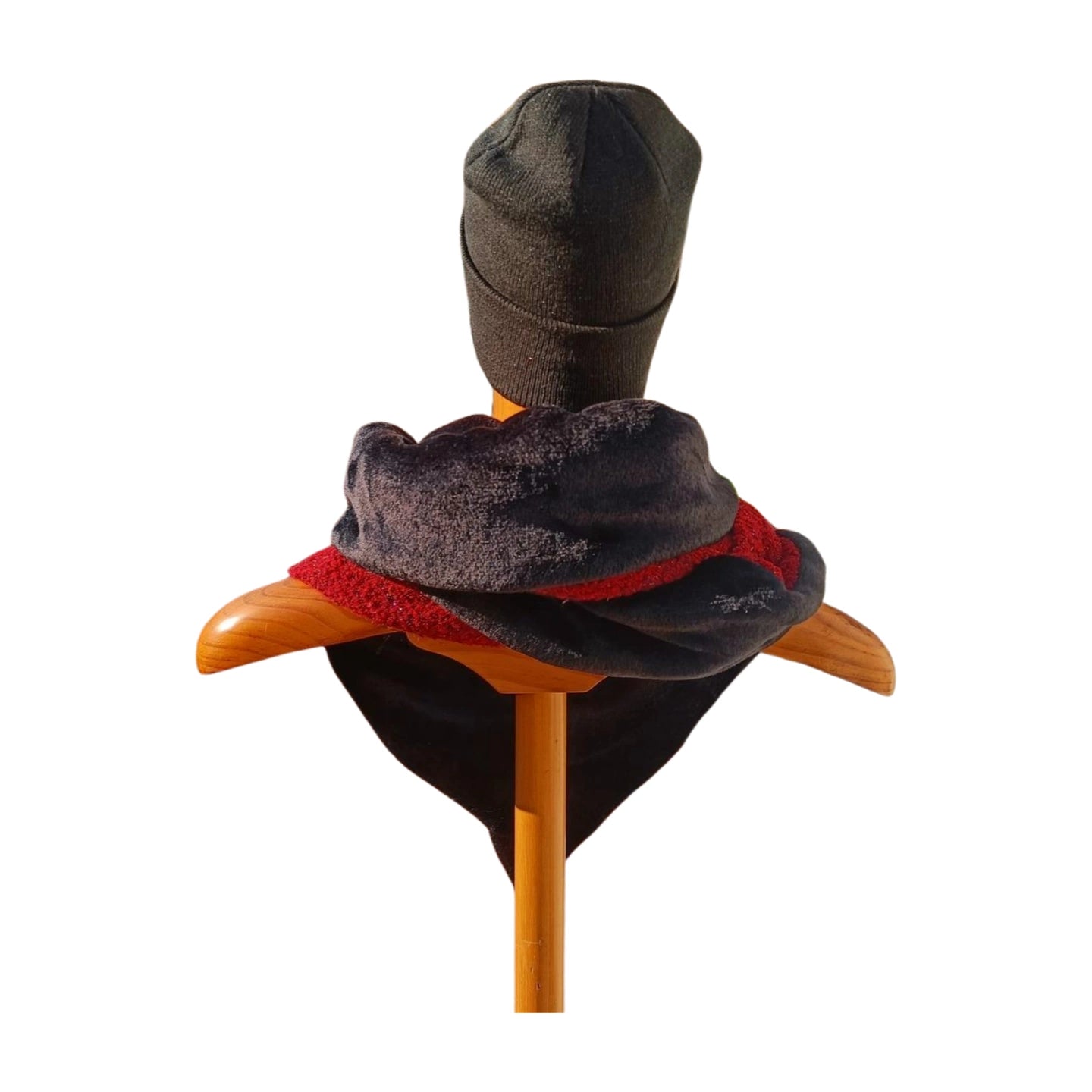 Bufanda triangular reversible Chanel rojo y coralina negra vista trasera [variant: Negro]