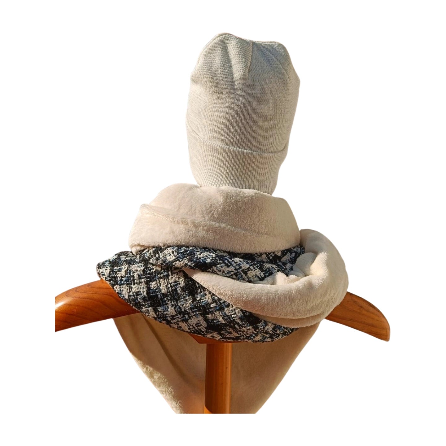 Bufanda triangular reversible Tweed Chanel y coralina vista trasera [variant: Blanco]